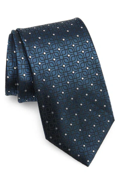 Zegna Ties Embroidered Polka Dot Geo Silk Tie In Teal