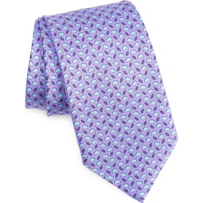 Zegna Ties Hedgehog & Leaf Print Silk Tie In Purple