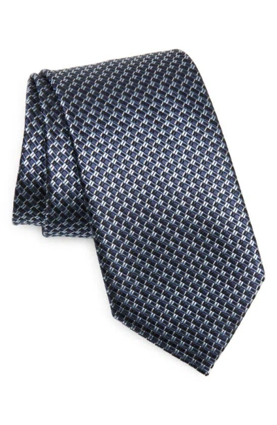 Zegna Ties Paglie Geometric Pattern Silk Tie In Blue