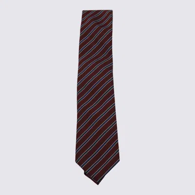 Zegna Striped Pattern Pointed Tip Ties In Brown