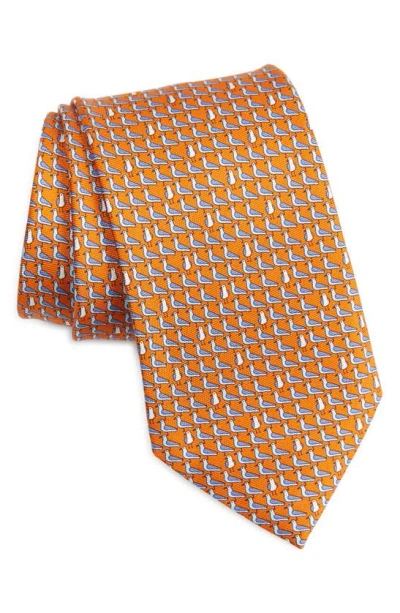 Zegna Ties Quadri Bird Mulberry Silk Tie In Orange