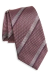 Zegna Ties Stripe Mulberry Silk Tie In Pink