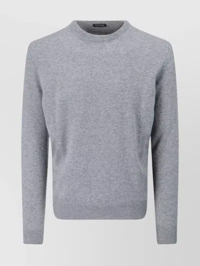 Zegna Timeless Crewneck Sweater With Ribbed Cuffs In Grey