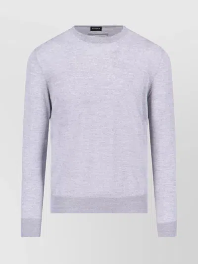 Zegna Timeless Crewneck Sweater With Ribbed Details In Grey