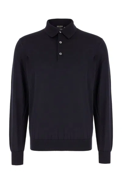 Zegna Cashseta Essential Long Sleeve Regular Fit Polo Shirt In Navy Blue
