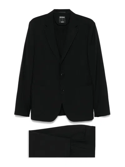 Zegna Long-sleeved Suit Jacket In Black