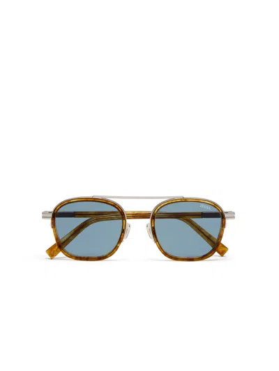 Zegna Transparent Light Brown Havana Orizzonte I Acetate And Metal Sunglasses
