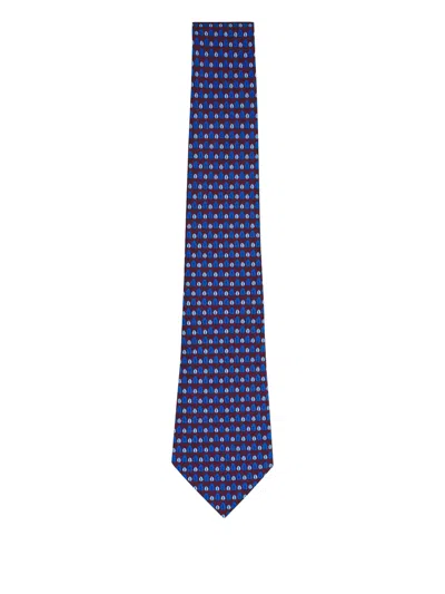 Zegna Tree-print Silk Tie In Blue