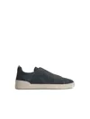 Zegna Baskets Triple Stitch En Coton, Lin Et Cuir Bleu Sarcelle Foncé In Navy