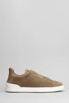 Zegna Baskets Triple Stitch Secondskin Vert Olive Clair In Camel