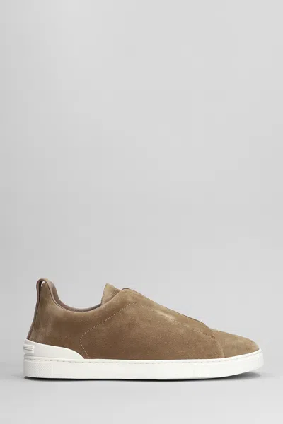 ZEGNA TRIPLE STICH SNEAKERS IN CAMEL SUEDE