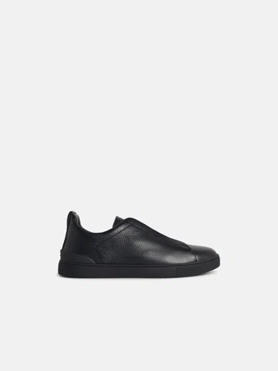 Zegna 'triple Stitch' Black Leather Sneakers
