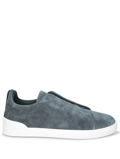 Zegna Navy Blue Suede Sneakers