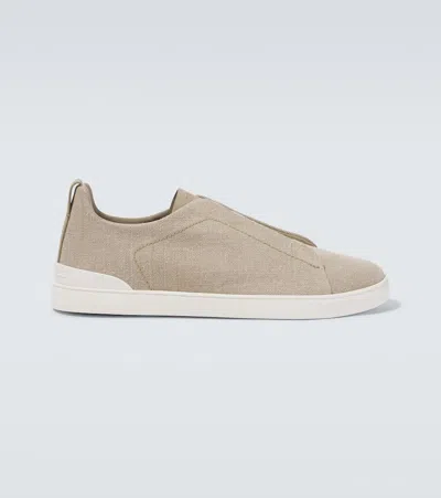 ZEGNA TRIPLE STITCH CANVAS SNEAKERS