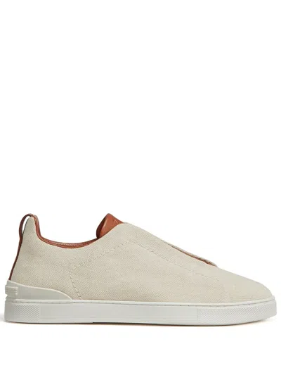 Zegna Triple Stitch Canvas Sneakers In Neutral