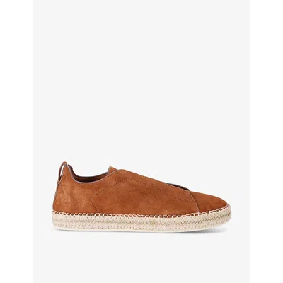 ZEGNA MENS TAN TRIPLE STITCH CONTRAST-SOLE SUEDE ESPADRILLES EUR 42.5 / 8.5 UK