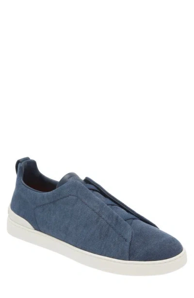 ZEGNA ZEGNA TRIPLE STITCH COTTON, LINEN & LEATHER SNEAKER
