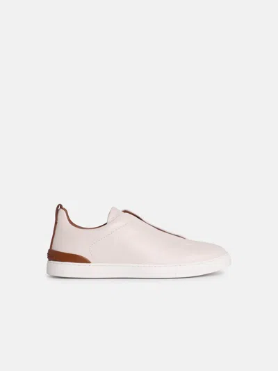 Zegna 'triple Stitch' Cream Leather Sneakers