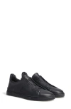 Zegna Triple Stitch Deerskin Leather Slip-on Sneaker In Black