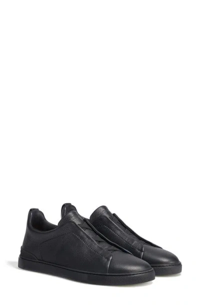 Zegna Triple Stitch Deerskin Leather Slip-on Sneaker In Black