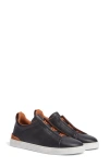 Zegna Triple Stitch Deerskin Leather Slip-on Sneaker In Black