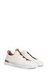 Zegna Triple Stitch Deerskin Leather Slip-on Sneaker In White