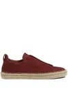 Zegna Red Viscose Linen And Leather Triple Stitch Espadrilles In Red
