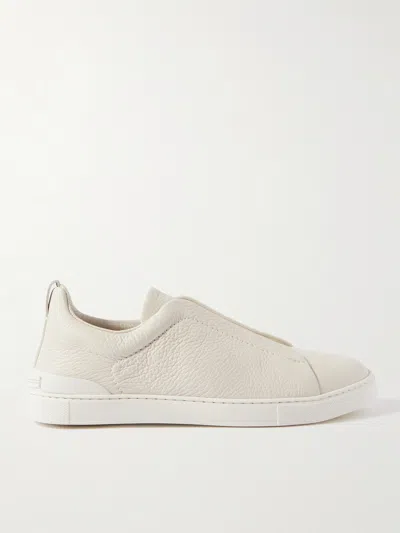 Zegna Slip-on Sneakers Triple Stitch In Leather In Neutral