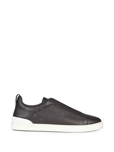 Zegna Triple Stitch Grained Leather Sneakers In Multi