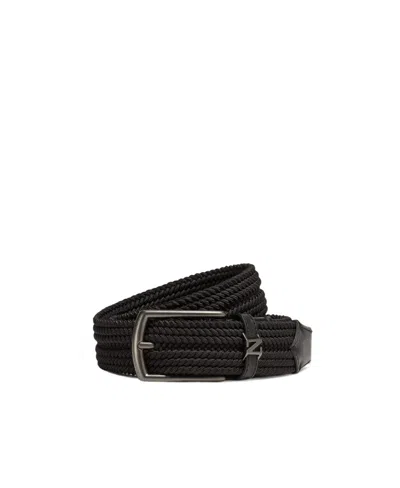 Zegna Triple Stitch Interwoven Buckle Belt In Black