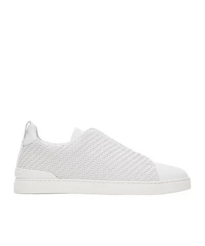 Zegna Triple Stitch Lace-up Casual Trainers In White