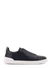 Zegna Triple Stitch Leather Sneakers In Black