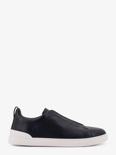 Zegna Triple Stitch Leather Sneakers In Blue