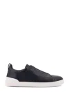 Zegna Triple Stitch Leather Sneakers In Black