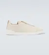 Zegna Triple Stitch Leather Sneakers In Beige