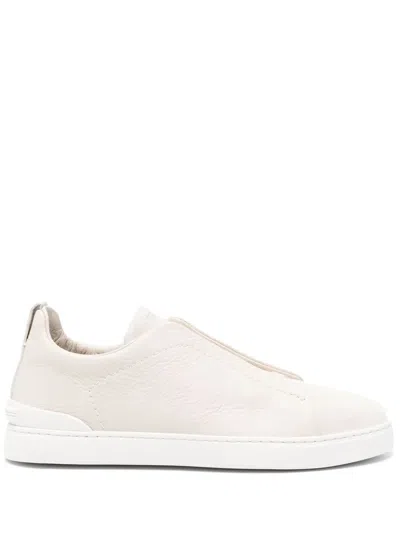 Zegna Triple Stitch Leather Sneakers In White