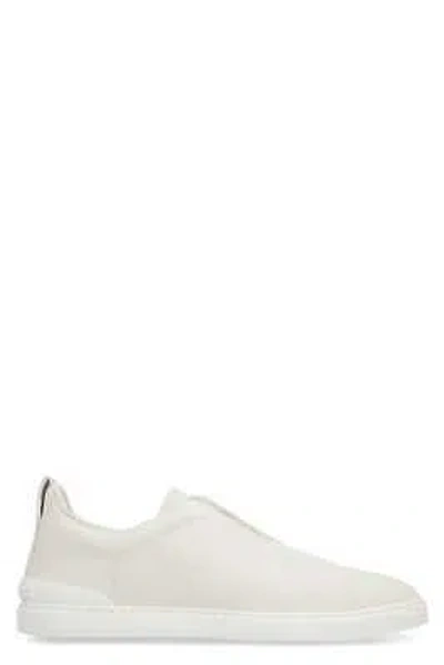 Pre-owned Zegna Triple Stitch Leather Sneakers In White