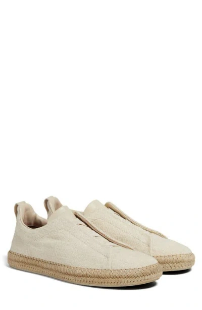 ZEGNA ZEGNA TRIPLE STITCH™ LINEN & LEATHER ESPADRILLE SLIP-ON SNEAKER