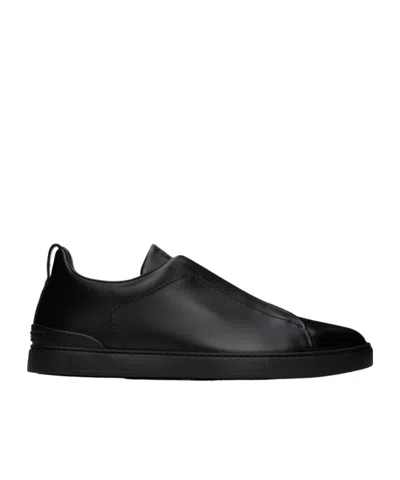 Zegna Triple Stitch Low-cut Skate Shoes In Black