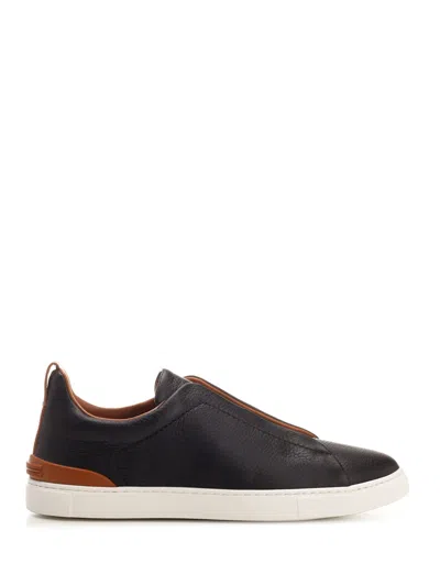 Zegna Triple Stitch Low Top Sneakers In Black