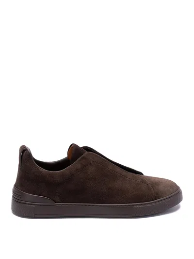 Zegna Triple Stitch Low-top Sneakers In Brown