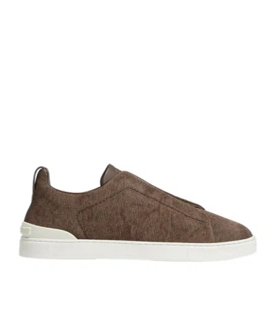 Zegna Triple Stitch Low-top Sneakers In Brown