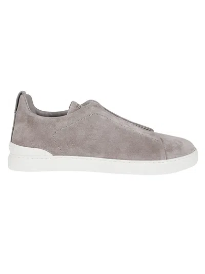 Zegna Triple Stitch Low Top Sneakers In Gme Grigio Melange