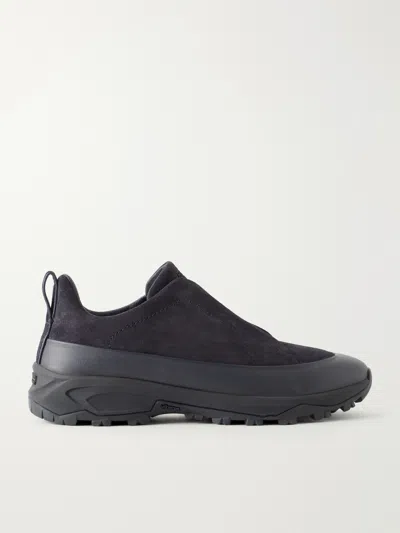 Zegna Suede Triple Stitch Monte Sneakers In Black