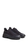 Zegna Navy Blue Leather And Suede Triple Stitch Monte Sneakers In Blue