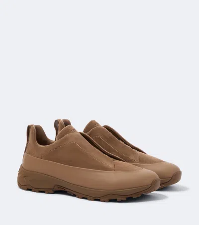 Zegna Triple Stitch Monte Suede Sneakers In Brown