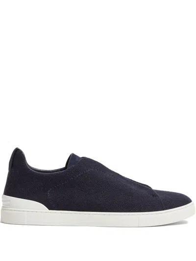 Zegna Navy Blue Triple Stitch Oasi Cashmere Sneakers
