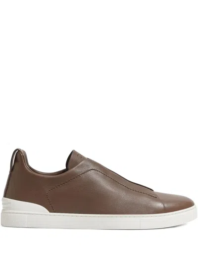 Zegna Triple Stitch™ Secondskin Leather Sneakers In Brown