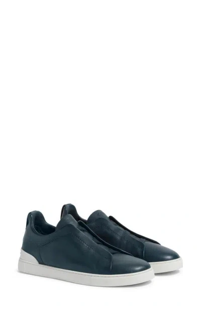Zegna Triple Stitch™ Secondskin Sneaker In Dark Blue Solid