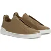 Zegna Baskets Triple Stitch Secondskin Vert Olive Clair In Khaki